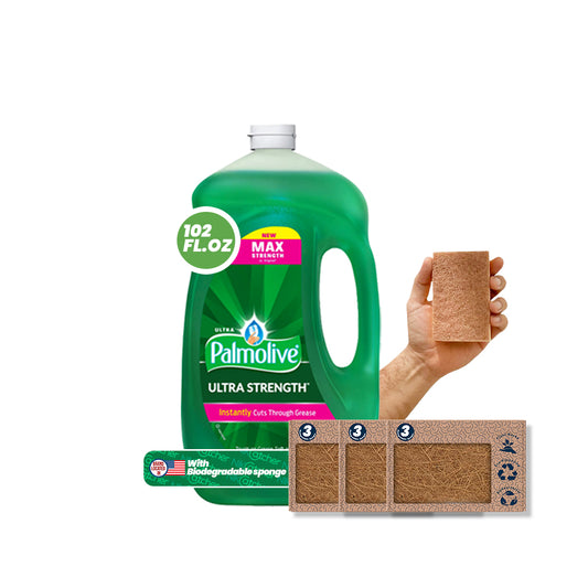 Palmolive Ultra Dishwashing Liquid, Original Scent (102 oz) Biodegradable Sponge Bundle - Household Essentials and Dishwasher Cleaner