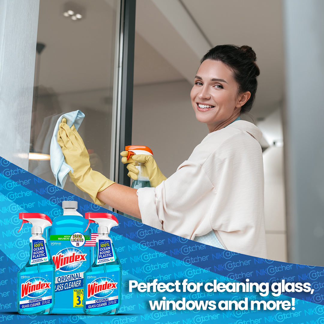 Windex Glass and Window Cleaner Spray Bottle 23 oz. (2pack) + 67.7 Oz Refill Bundle - 3-Pack Towels Microfiber Cleaning Cloth 16x16 400 GSM