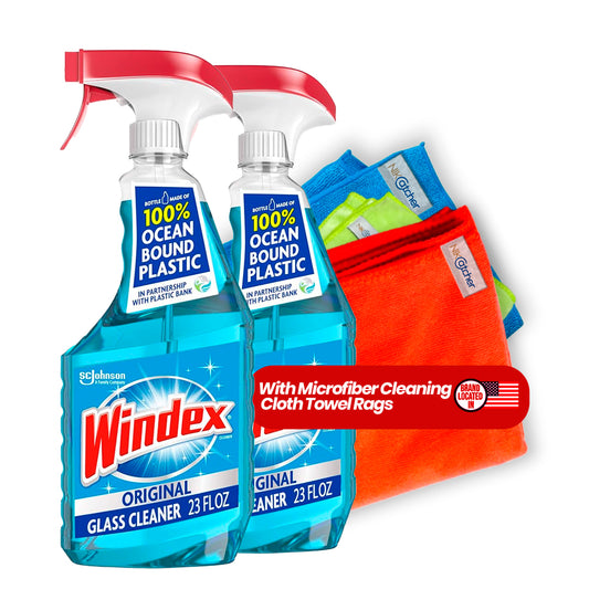3-Pack NikCatcher 16x16" 400 GSM Microfiber Cleaning Cloth Towels bundled with Windex 23 oz. (2pack) Glass and Window Cleaner Spray Bottle