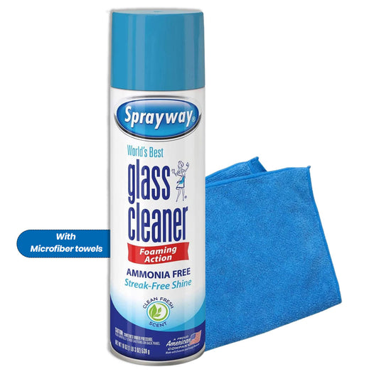 Sprayway Glass Cleaner spray foam with Bonus NikCatcher 16x16" 400 GSM Microfiber Cleaning Cloth Towel Rags (19 Oz Can.) (Color may vary)